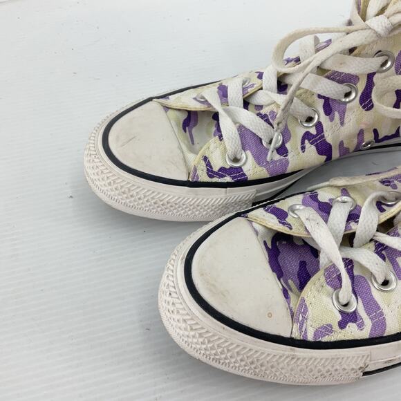 Converse Purple/Cream Camo Canvas High-Top Sneaker Shoes Women’s Size 7 Preowned - Picture 6 of 7